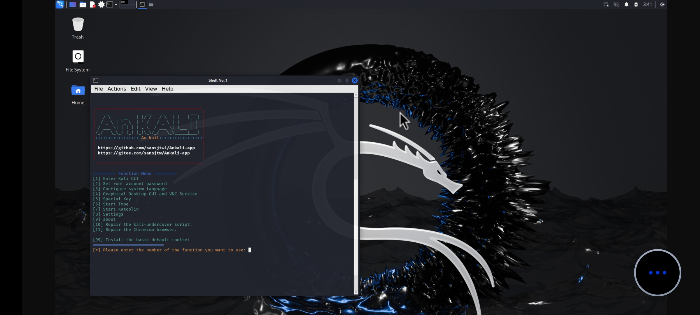 Kali graphic desktop